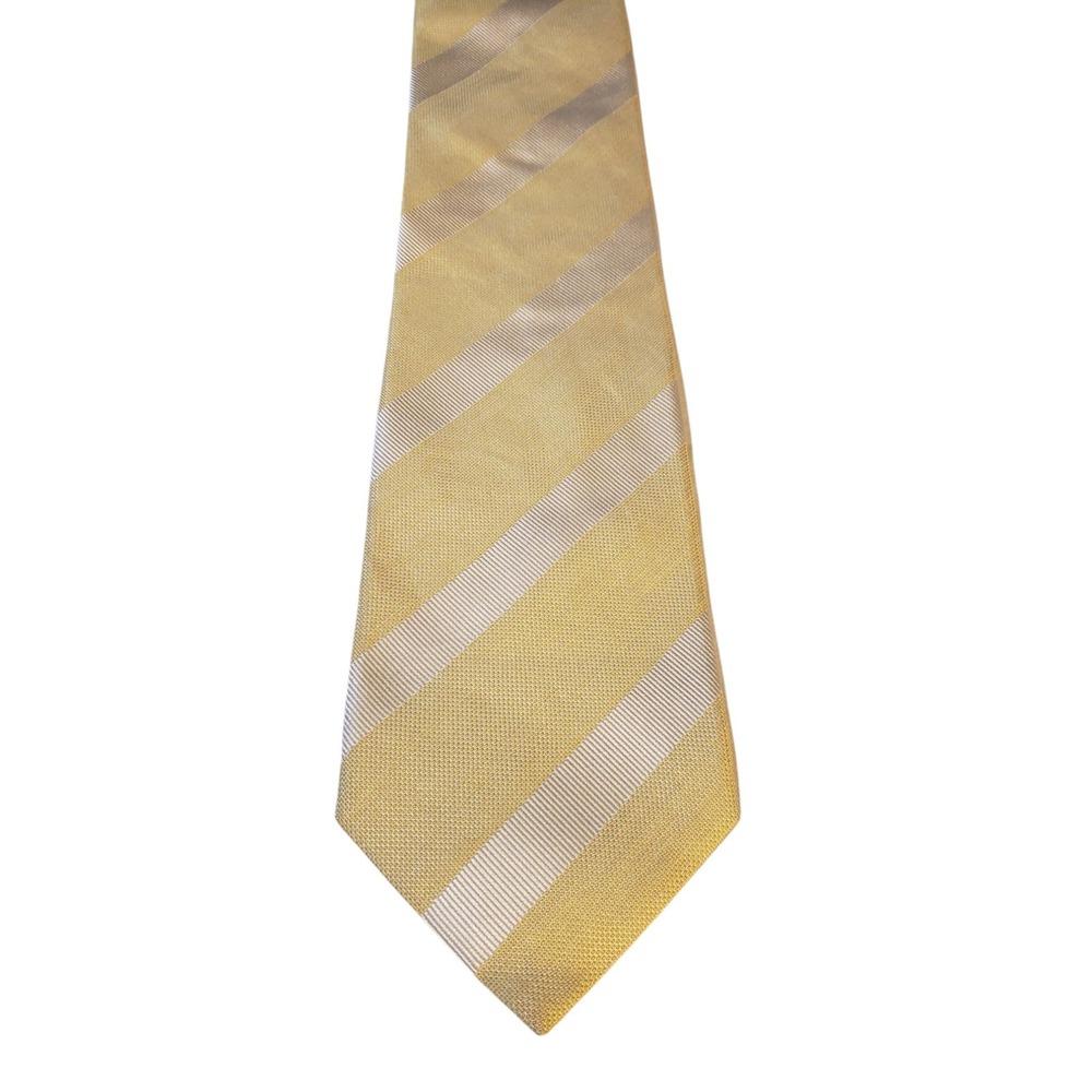 Banana Republic Means Linen‎ Tie Necktie Designer Luxury Yellow White Striped